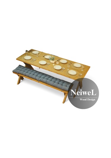 Neiwel Rane Doğal Ahşap Banklı Yemek Masası Takımı-80-200 Takım Açık Ceviz