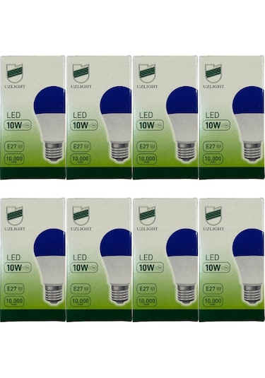 Uzlight 10w 75w 11000k Mavi Işık E27 Duylu Led Ampul 8 Adet
