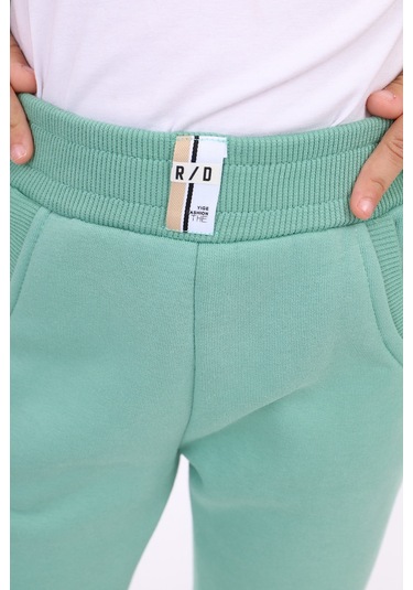 Kız Çocuk 2'li Takım Nakış Baskılı Bebe Yaka Fermuarlı Sweatshirt & Beli Lastikli Bol Paça Eşofman Altı - 3 İplik Şardonlu Yeşil