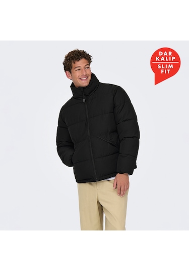Only & Sons Only&sons Pack Life Puffer Erkek Siyah Dik Yaka Mont Siyah