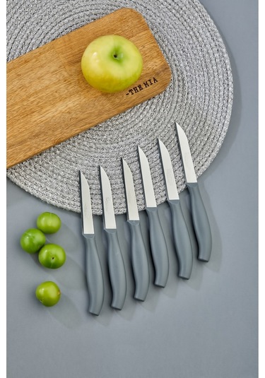 Cooker 12 Li Lüx Paslanmaz Çelik Sebze Ve Meyve Bıçağı Gri