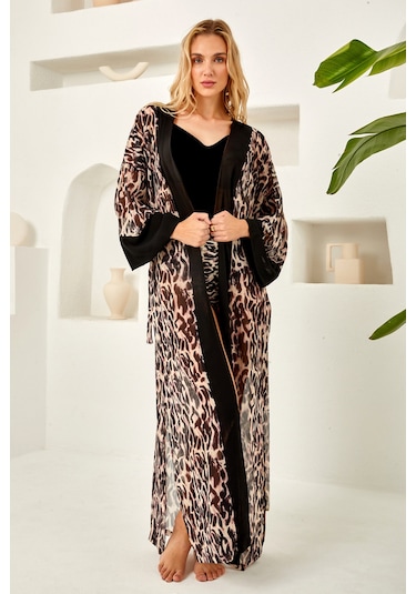 Lapieno Mayo Üzerine Tek Pareo Kimono 4824 Leopar Siyah01 Siyah01