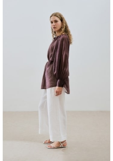 Geniş Manşetli Kuşaklı Tunik Bordo Bordo