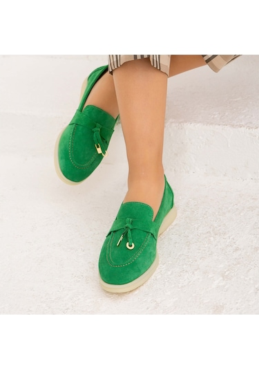 Tamer Tanca Kadın Hakiki Deri Yeşil Loafer Ayakkabı 902 2015 Bn Ayk Y22 Yesıl Paye Yeşil