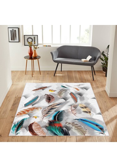 Rovigo Home Dijital Baskı Yıkanabilir Kaymaz Taban Salon Halısı Rvg1877-sm214 Mavi