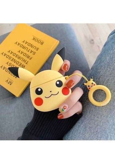 İphone 1/2. Nesil Uyumlu Koruyucu Bluetooth Kulaklık Kılıfı Figürlü Pikaçu Airpods 1/2. Nesil