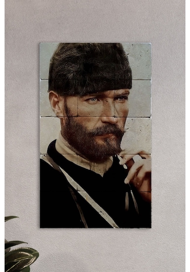 Doğal Taş Atatürk Tablosu - Kurmay Binbaşı Mustafa Kemal Trablusgarp - Duvar Dekoru 30x50cm