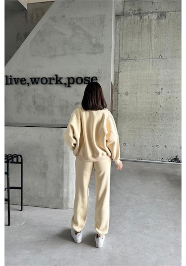 Dip Moda Kadın Fermuarlı Alt Üst Eşofman Takımı Dpnbg028 Bej
