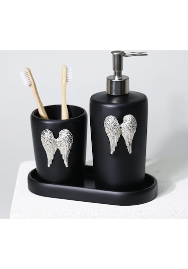 Wings Banyo Seti   Siyah Gümüş Siyah