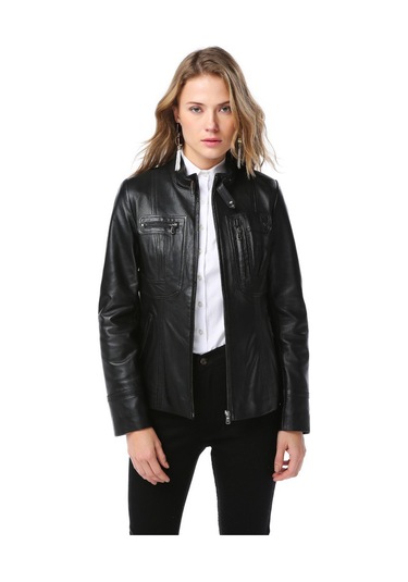 Dericlub Yb2043 Gerçek Deri Kadın Mont Siyah Siyah