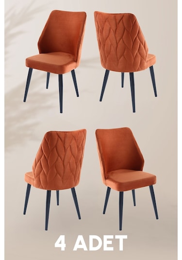 Puffy Sandalye - Babyface Turuncu - Metal Siyah Ayak 4 Adet - Salon Sandalyesi / Mutfak Sandalyesi Kiremit