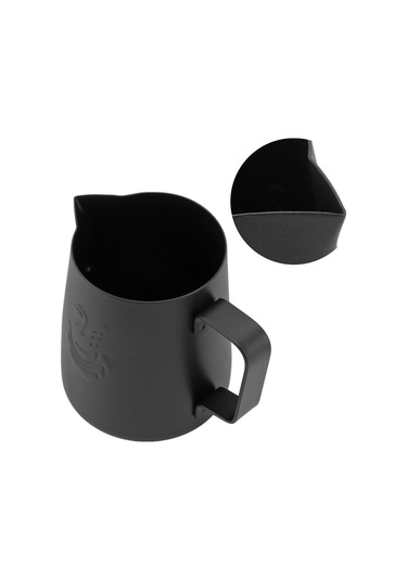 Shineyee 304 Paslanmaz Çelik 420ml Kuru Sandalye Desenli Kartal Ağzı Kahve Süt Köpürtme Kasesi Siyah