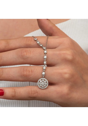 Gümüş Sıralı Zirkon Taşlı Çiçek Kadın Kolye Altın