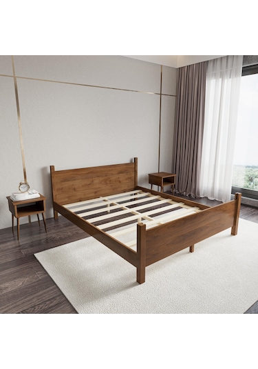 Melodi Model Ceviz Renk Çam Ahşap Karyola-123 150 x 200 CM