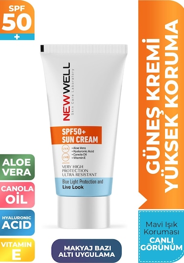 New Well Yüksek Koruma Spf 50+ Aloe Vera Güneş Kremi 50 ML