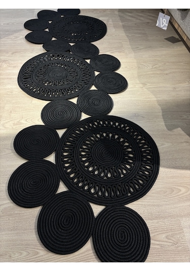 Mavaux Siyah Snake Hasır Jüt Bej Yolluk Halı Kilim Siyah