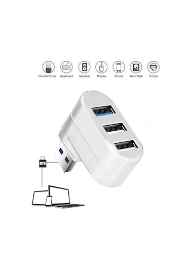Valkyrie 3 Portlu USB 2.0 Hub Döner Kafalı Splitter Hub Adaptör Beyaz