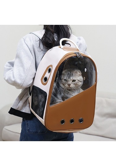 Pu Pet Çanta Kediler Ve Köpekler Gezi Taşıma Kapsül Çift Omuz Sırt Çantaları Model 1 Bej