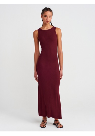 Dilvin 91381 Yırtmaç Detaylı Midi Boy Elbise-bordo Bordo