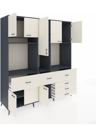 Kronos Dolap 10 Raflı 6 Çekmeceli 8 Kapaklı 220x59x243 Antrasit-aytaşı/aytaşı Aytası/aytası