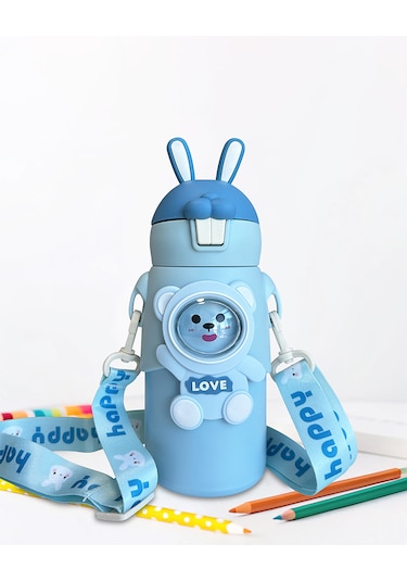 Mavi Tavşan Kulaklı Çocuk Termosu Paslanmaz Çelik Mavi