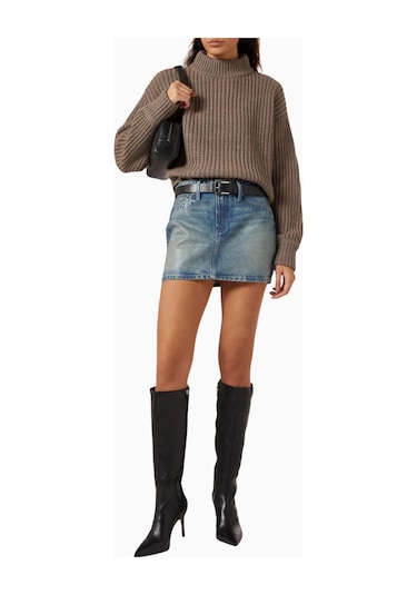 Good American Oversize Mockneck Triko, Modern Rahat - Şık Kadın Kazak Gri