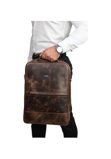 Mft Leather Hakiki Deri Unisex Sırt Çantası - Napoli 4212 Tiguan Kahve