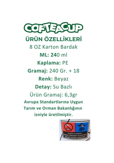 Damalı Karton Bardak 50 Adet 8 Oz - 240 Ml 50