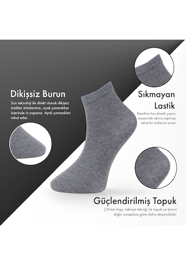 Saf Bambu Erkek Yarım Konç Düz Gri Melanj Çorap Dikişsiz Premium Kutulu 6'lı L5952aznp Softaura