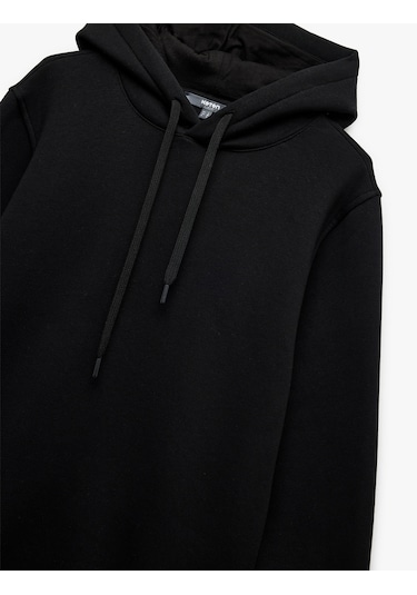 Koton Şardonlu Uzun Kollu Basic Kapşonlu Sweatshirt Siyah 6wam70015mk Siyah