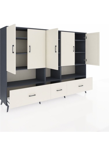 Hyperion Dolap 12 Raflı 3 Çekmeceli 5 Kapaklı 220x44x163 Antrasit Antrasit-aytaşı