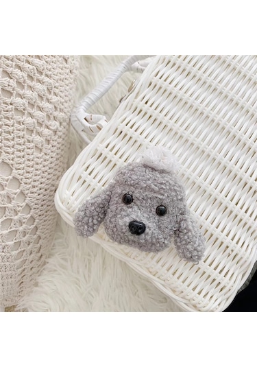 Apple Airpods 3. Nesil İle Uyumlu Kılıf Kalp Leopar Taş Kiraz Desenli Fiyok Tutmalı Kılıflar Gri