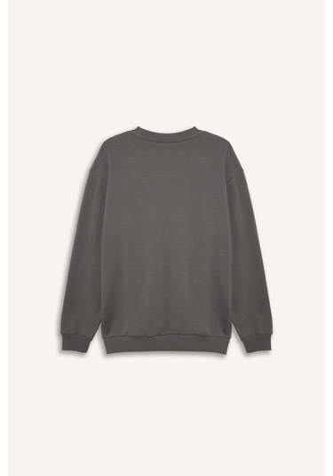 Defacto Boxy Fıt Bisiklet Yaka Pike Sweatshirt H1001ax26spgr206 Gri-gr206
