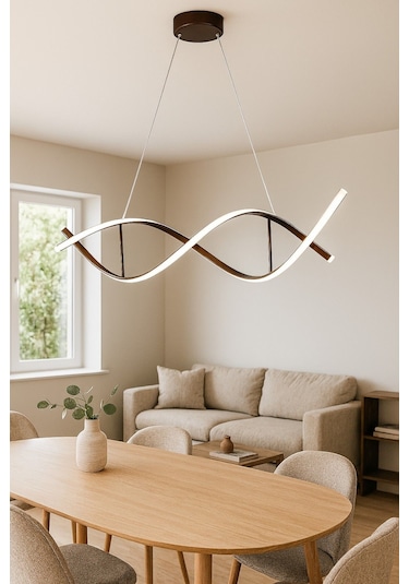 Lumora Kahverengi Modern Tasarım Beyaz Ledli Cafe - Mutfak - Salon 2 Li Led Avize Kahverengi