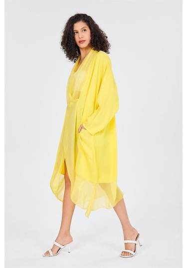 Italyan Ipek Detaylı Oversize Kaftan & Bluz-8711 Koyu Mor