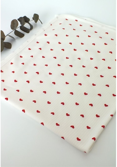 Kırmızı Kalpli %100 Pamuklu 80x90 Cm Tek Kat Bebek Battaniye Ekru