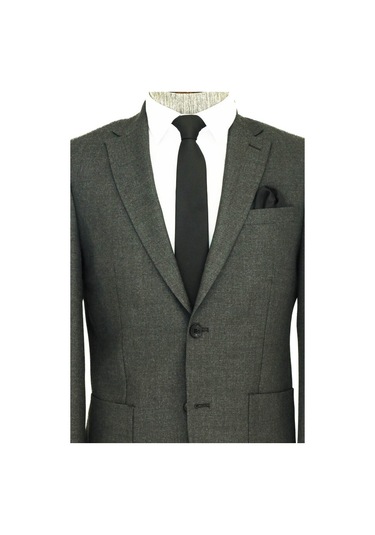 Kendinden Desenli Slim Fit Sivri Yaka Gri Erkek Ceket 001