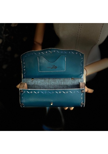 Hakiki Deri, El Yapımı Bayan Çanta, Bayan Cüzdan Larissa V35 Kahverengi - Turkuaz