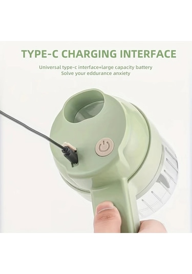 Honeybeeshop Gmbin Elektrikli Yeşil Sarımsak Doğrayıcı Sebze Dilimleyici Usb El Tipi Gıda İşlemcisi Değiştirilebilir Bıçaklar Ev Ve Profesyonel Kullanım Yeşil