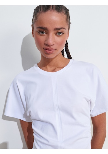 Dilvin 31585 Drape Detaylı T-shirt-beyaz Beyaz