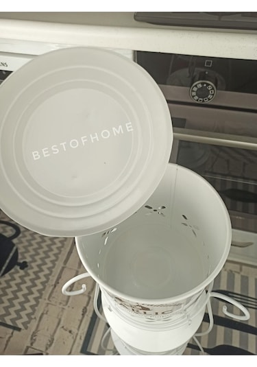 Toptanfoni Üç Katlı Yuvarlak Sepetli Patates, Soğan Ve Sarımsak Saklama Kabı. Beyaz