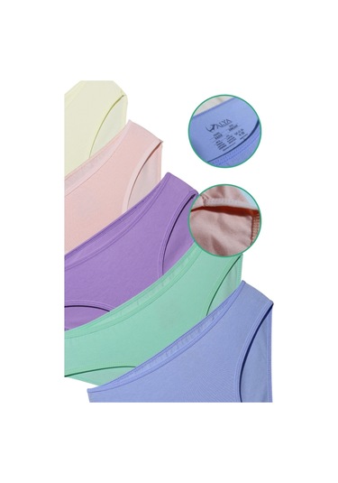 Alya Underwear Kız Çocuk Kalpli Dokuma Lastik Pamuklu Kumaş Slip Külot 5'li Paket 5 Adet Beyaz Renkli P15