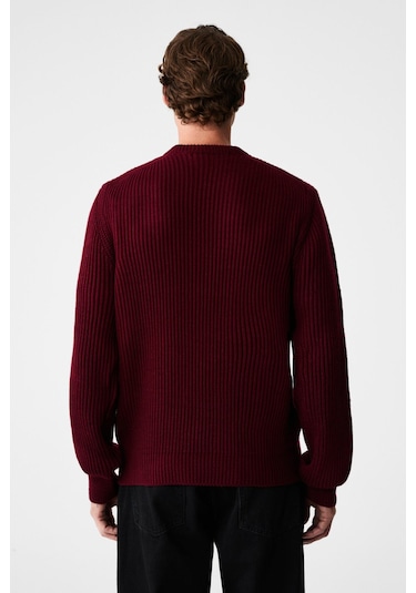 Grimelange CABLIN Erkek Yuvarlak Yaka Regular Fit Triko Bordo Kazak