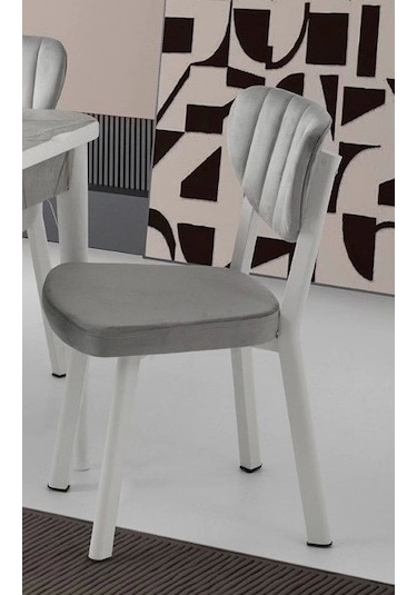 Salon Balkon Ve Mutfak Sandalyesi Beyaz Metal Gövde Babyface Kumaş Gri 1 Adet