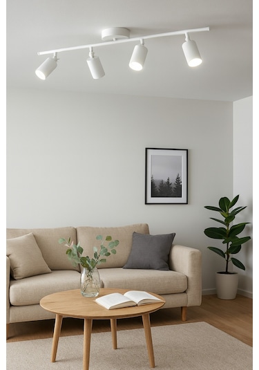 Spoti 4'lü Beyaz Renk Beyaz Işık Modern Tasarım Salon - Mutfak - Banyo Spot Ledli Sıralı Avize Beyaz