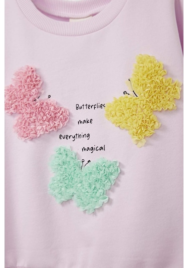 Defacto Kız Bebek Bisiklet Yaka Baskılı İçi Yumuşak Tüylü Sweatshirt E8922a525aupn96 Pembe