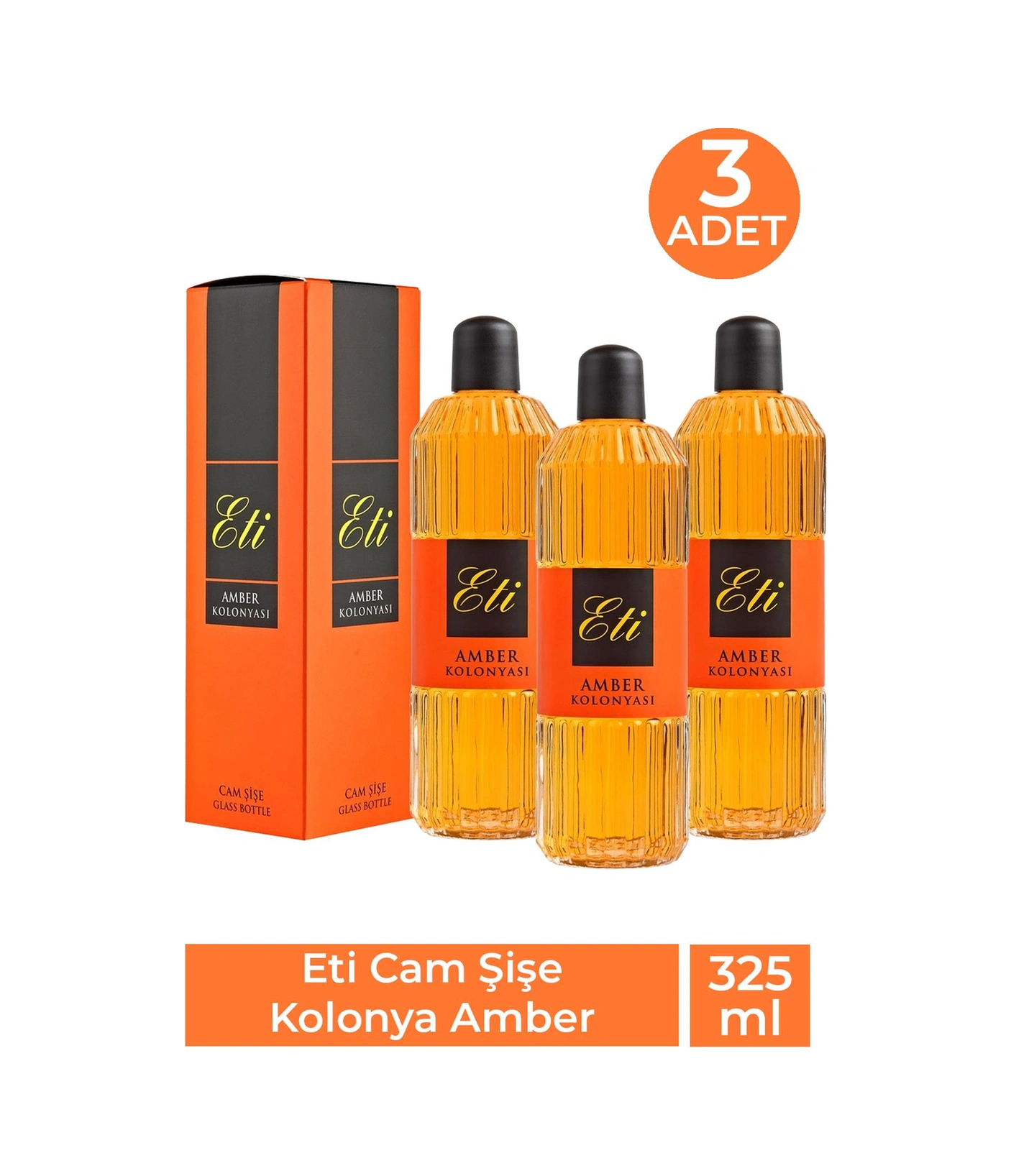Eti Cam Şişe Kolonya Amber 325 Ml 3 Adet