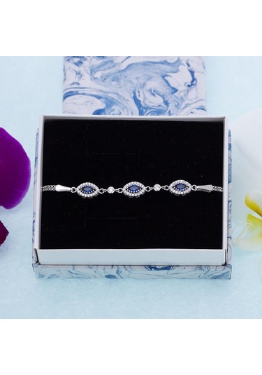 Nagiss Markiz Lacivert Zirkon Taşlı 925 Ayar Gümüş Kadın Bileklik
