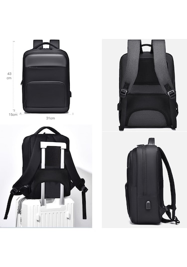 Senshidun-6012 Çok Amaçlı Usb Şarj Portlu 16" Laptop Sırt Çantası Siyah