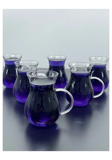 6'lı Borosilikat Cam Kulplu Çay Bardağı 220ml Bardak
